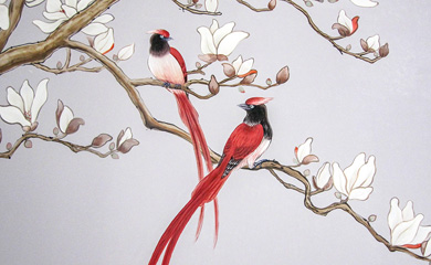 「家装手绘墙」玉兰寿带